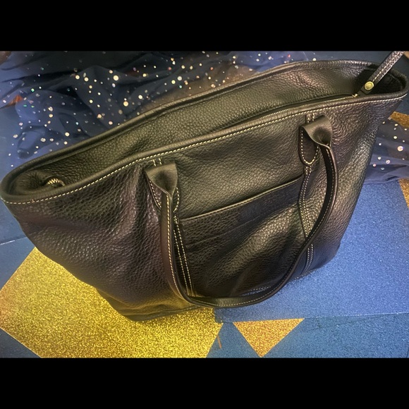 LONGCHAMP VTG BLK LEATHER GORG TOTE Bag LUX - Picture 6 of 13